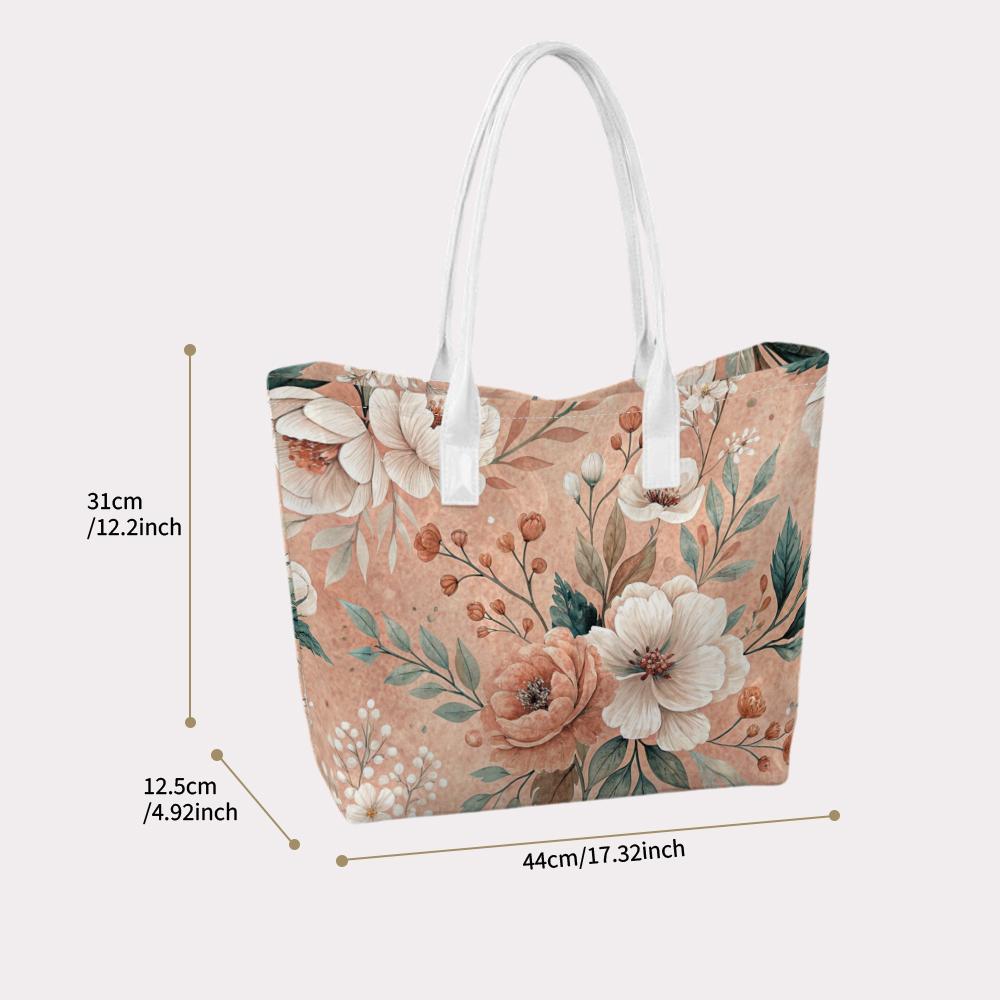 Elegant Floral Printed Tote Bag for Daily Shopping and Commuting
