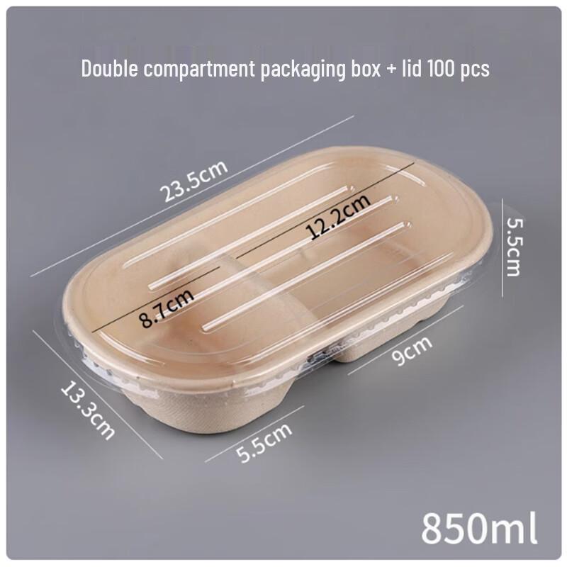 Disposable Pulp Dual-Compartment Food Container with Lid