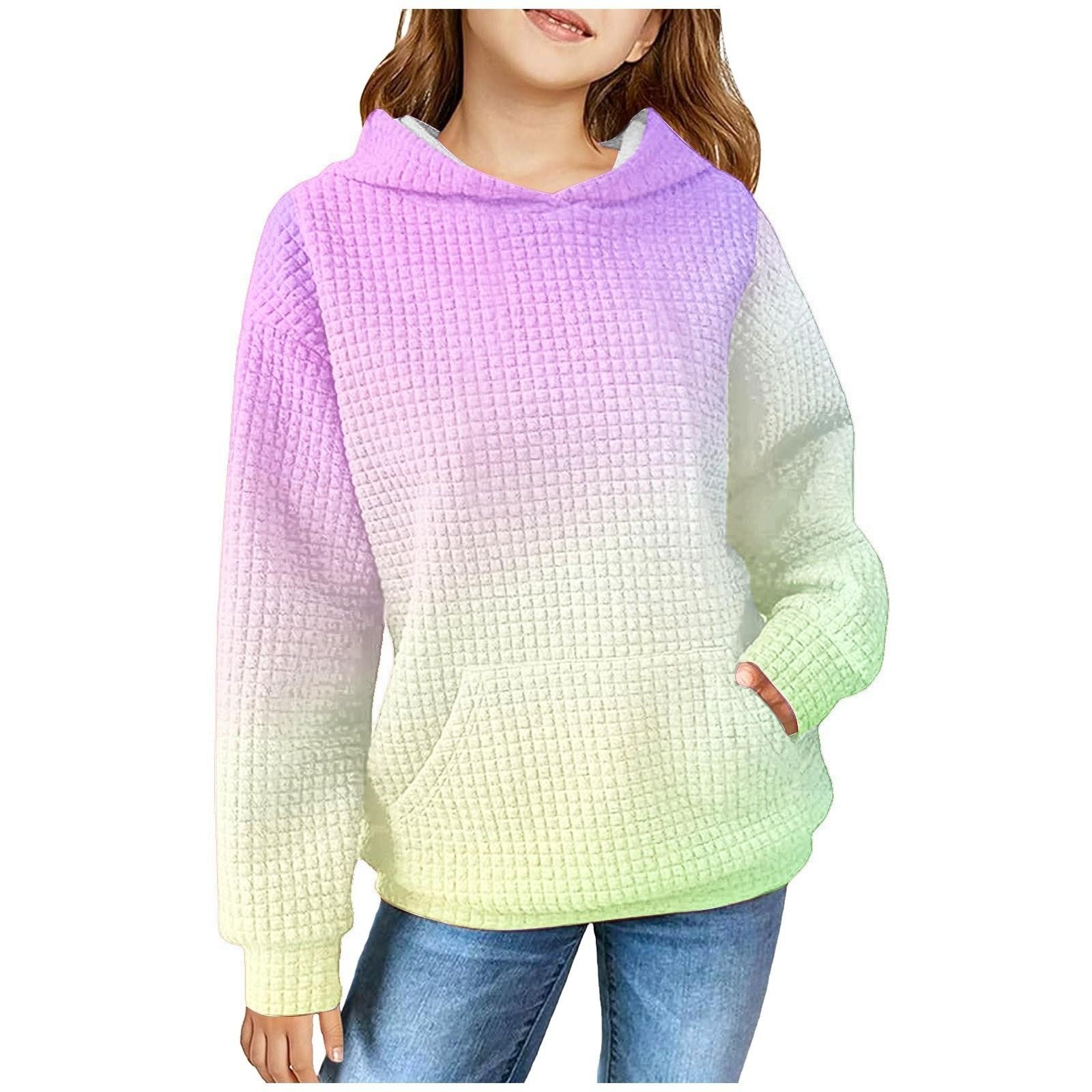 

Детская толстовка с капюшоном с длинными рукавами и градиентным принтом для девочек, трикотажный свитер с капюшоном 130