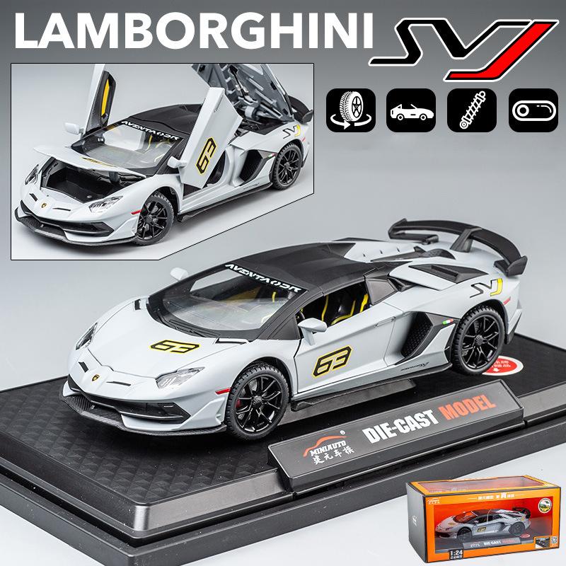 Масштаб 1/24 Lambo Aventador SVJ63, литая под давлением модель автомобиля, игрушечный автомобиль с откатным механизмом, звуком и светом для детей, коллекция подарков для мальчиков и девочек