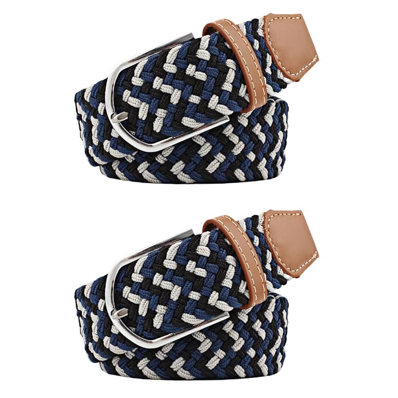 

[RAKUKOU] belt men s mesh belt Set of 2 Free size adjustment braid ladies elastic belt extend casual business gentleman (black gray blue, 105CM)