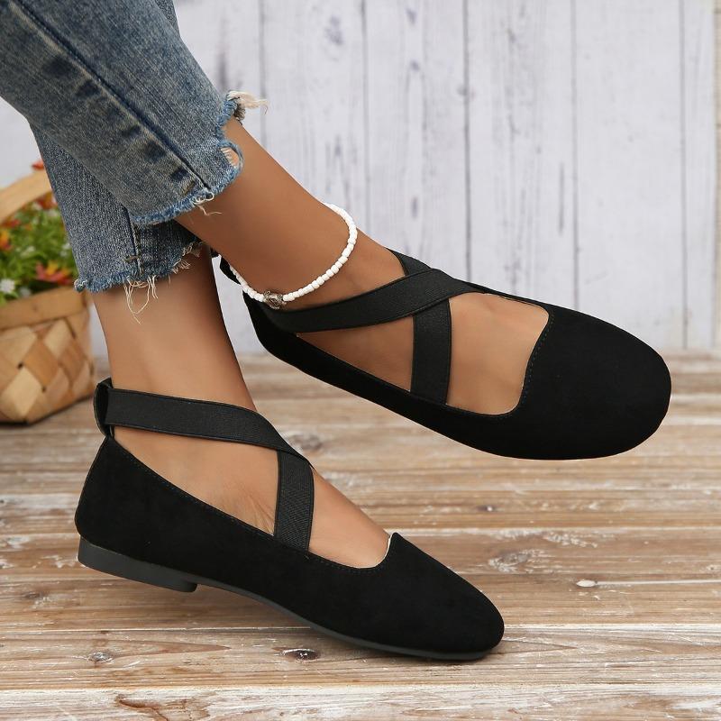 Women's Round Toe Elastic Slip-On Flats, Low Heel Plus Size Casual Shoes