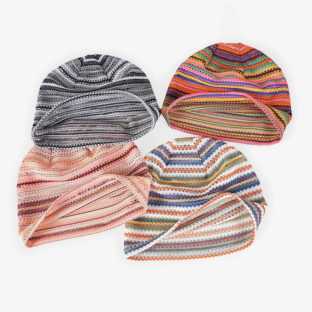 Unisex Beanie Summer Hats Soft Breathable Beanie Hats Striped Patterned Openwork Breathable Knit Hat for Outdoor Summer Vacation