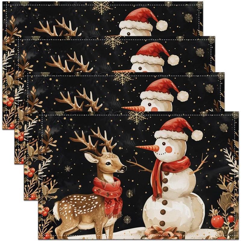 New Christmas Linen Square Placemat - Festive Party Tablecloth Decor, Beautify Coffee Table Mat.