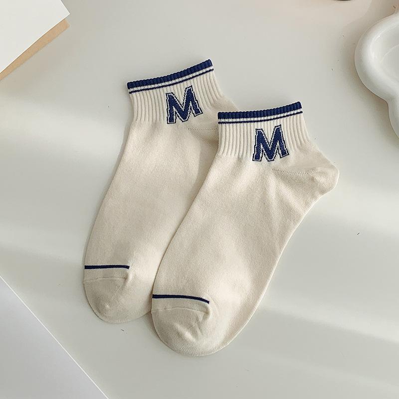 Striped socks for women, low-top ship socks, breathable navy style sports cotton socks, spring and autumn short-sleeved women's socks