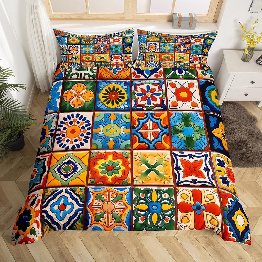 Vintage Abstract Pattern Duvet Cover Queen King Size Vivid Floral Soft Bedding Set Perfect for All Seasons Warm and Bright 3 Pcs