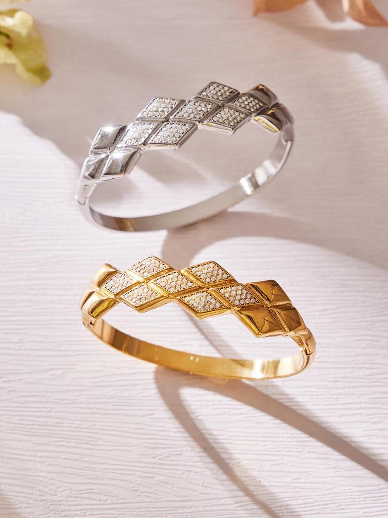 18K Goldplattiertes Geometrisches Zirkonia-Diamant-Armband aus Edelstahl