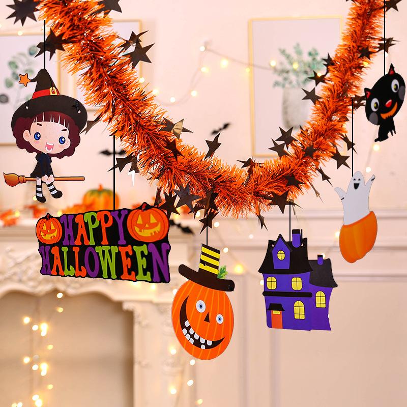 Halloween decoration latte art strips hanging party supplies five-star pumpkin spider paper pendant Halloween props