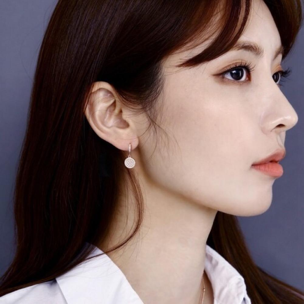 New Arrivals Open Run Tinseo EarRing Cubic Ring One Touch Women Round Drop