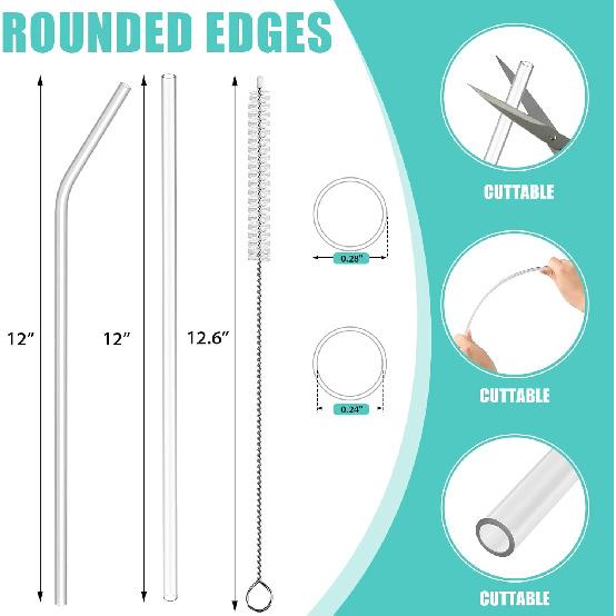 12 Pack Reble Straws Compatible with Stanley/Yeti 30oz-40oz Cup Tumbler, 12" Long Plastic Clear Bend Replacement Straws with Cleaning Brush for