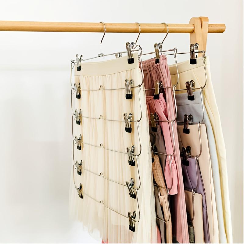 6-Tier Skirt Hangers with Clips Pant Space Saving Multiple In One Clothes with Clip Multiple Pants Hanger for Closet