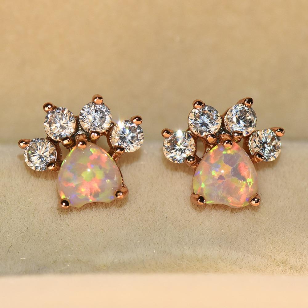 White Peach Heart Footprints Earrings Small Claws Earrings Fashionable Accessories