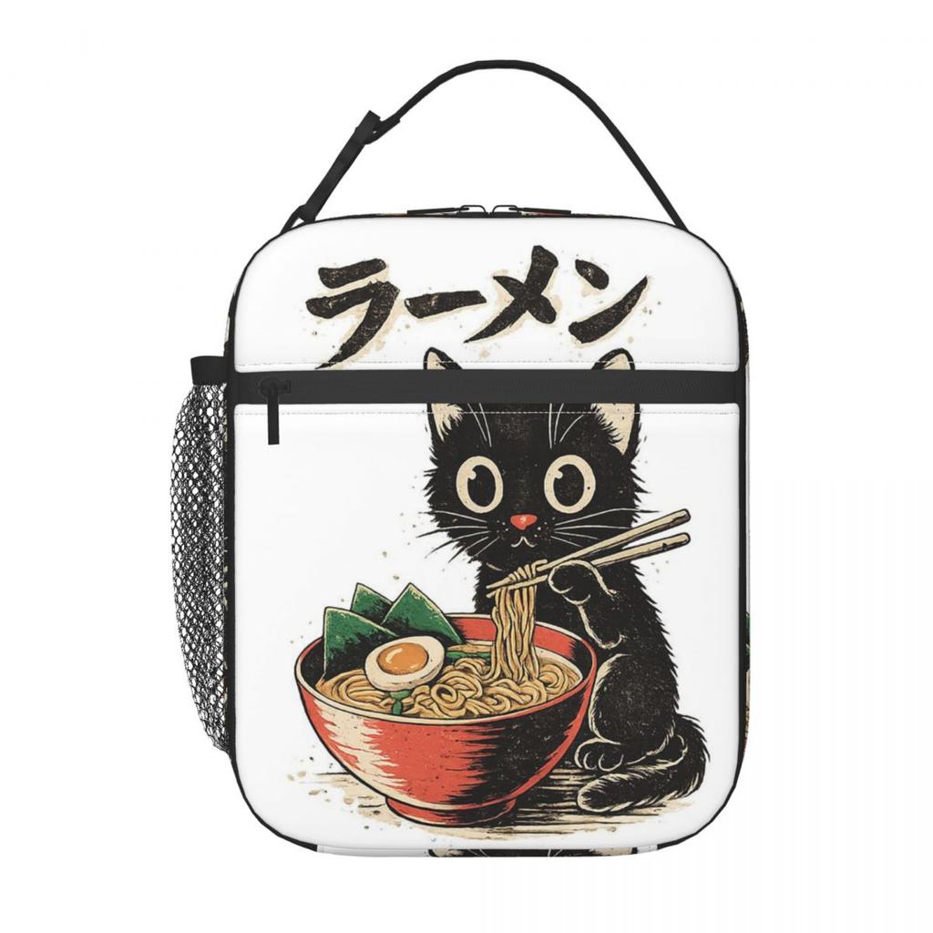 Eine Katze, die Nudeln isst, Isolierte Lunchtasche für Damen, Büro-Kühltasche, Thermische Lebensmittelbox, Tragbare Lunchboxen Behälter