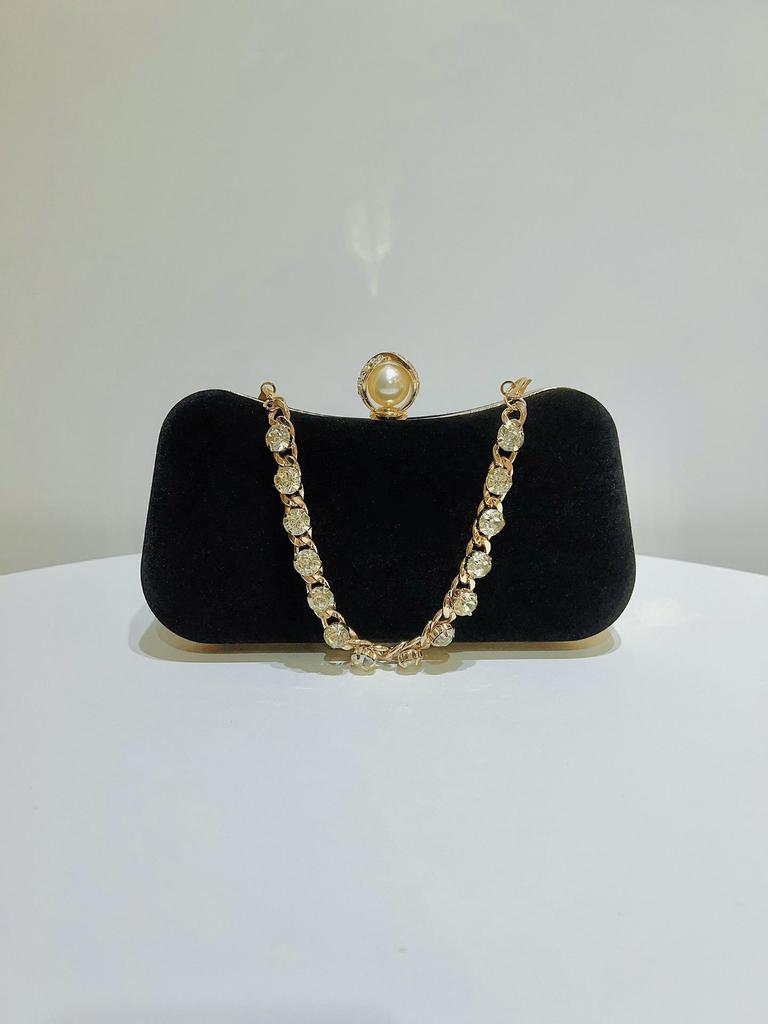 Samt Strasskette Schultertasche - Elegante Crossbody Abendhandtasche für Damen