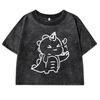 Love Dinosaur Print Retro Tee Shirt Women Casual Washed T Shirts Cotton Street Crop Tees Short Sleeve For Female