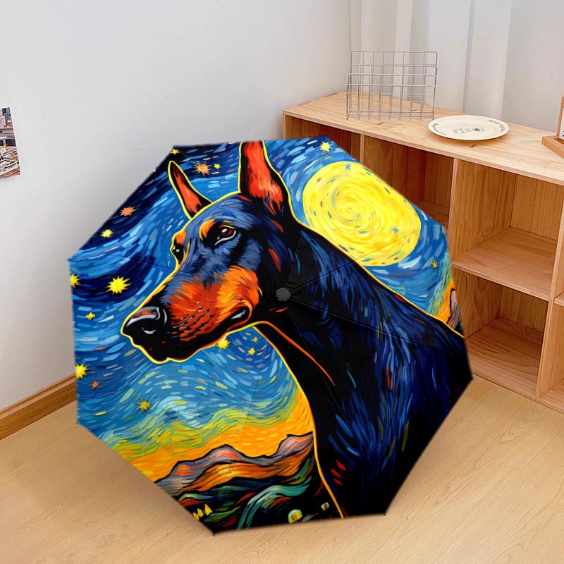 Moonlit Floral Dog Portrait Automatic Umbrella - Suitable Travel Outdoor Portable Umbrella Birthday Gift Daily Essentials