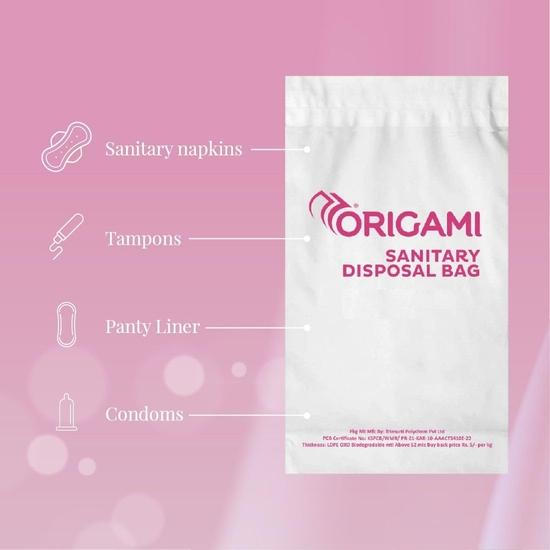 Origami Leakproof Sanitary Disposal Bags Pack of 5 (15 Bags Per Pack, Total 75 Bags) for Sanitary Pads, Baby Diapers, Panty Liner, Tampons, Condoms