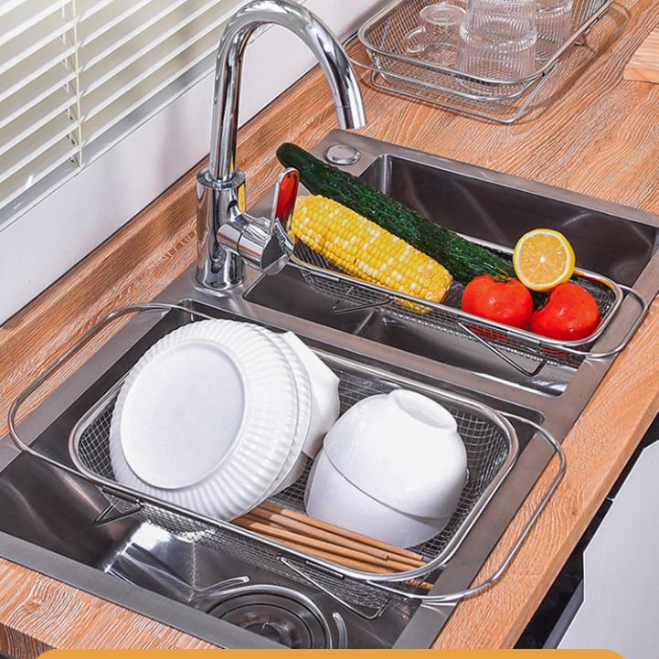 Thickened Stainless Steel Retractable Sink Basket for Washing Vegetables - Large Kitchen Water Filter Rack
