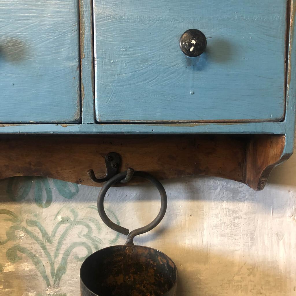 Wooden wall cabinet with hooks and drawers handmade