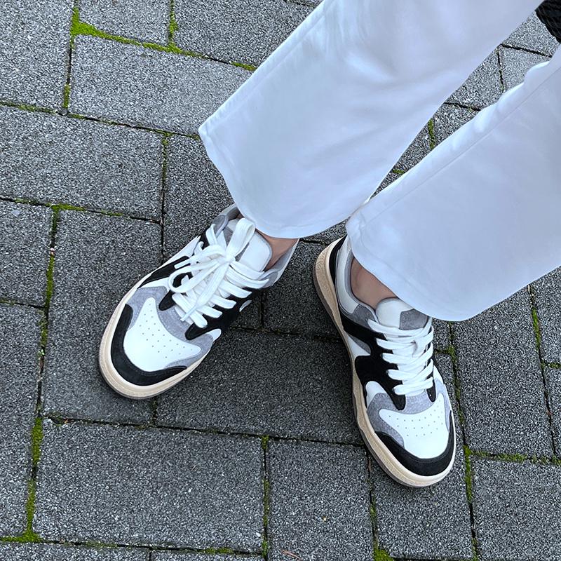 Cow Suede Spring Sneakers Platform Mixed Color Lace Up Rivets Women Casual Shoes