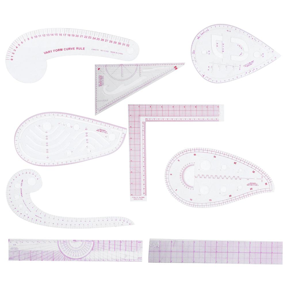 Juego de 9 reglas de costura, regla curva multifuncional, accesorios de medición de sastre.