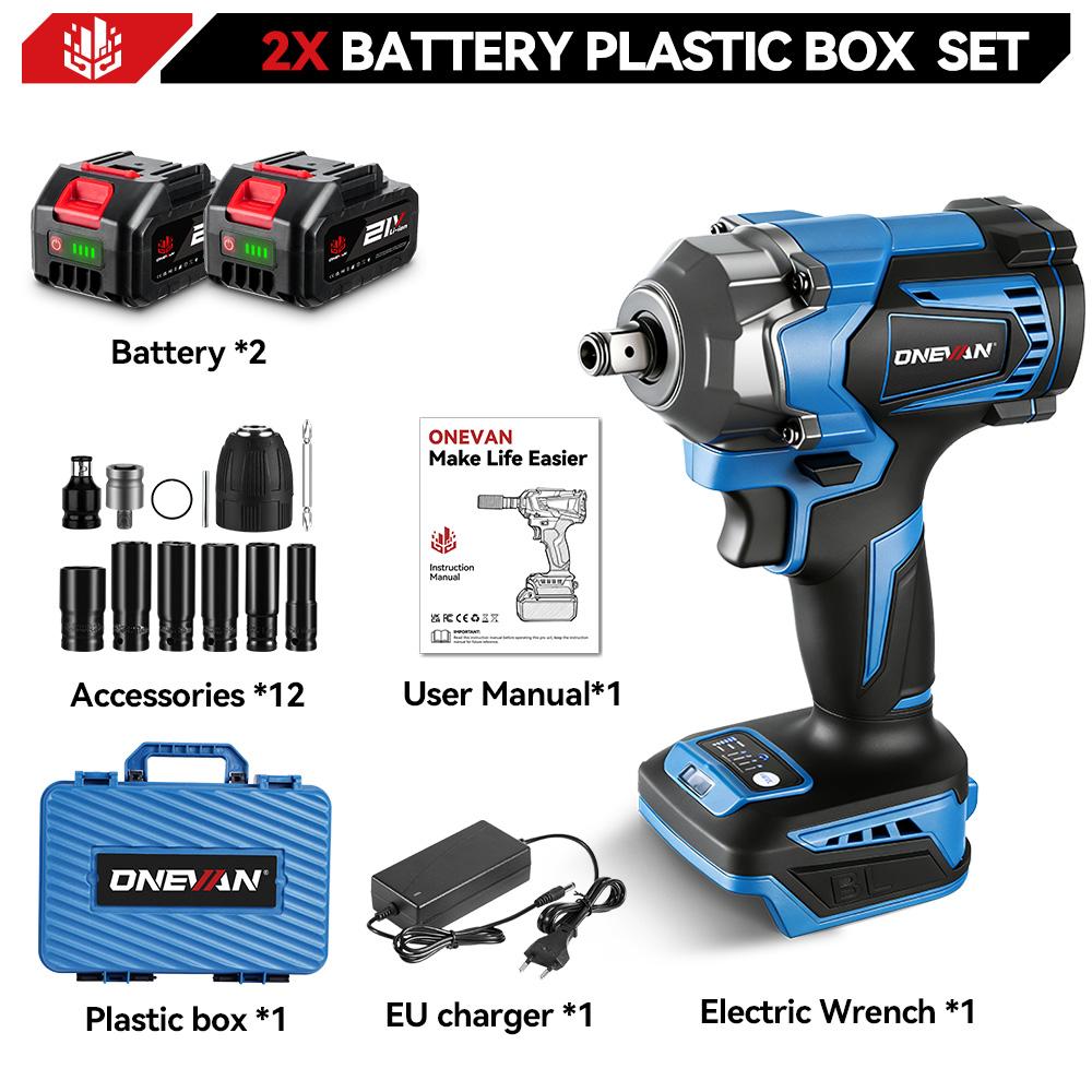 ONEVAN Bezuhlíková elektrická rázová utahovačka 3 funkce 1/2 palce Akumulátorový šroubovák Elektrická vrtačka pro baterii Makita 18V