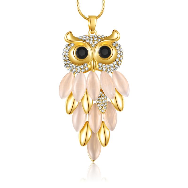 High-end Women's Long Opal Owl Fashion Accessories Pendant Necklace