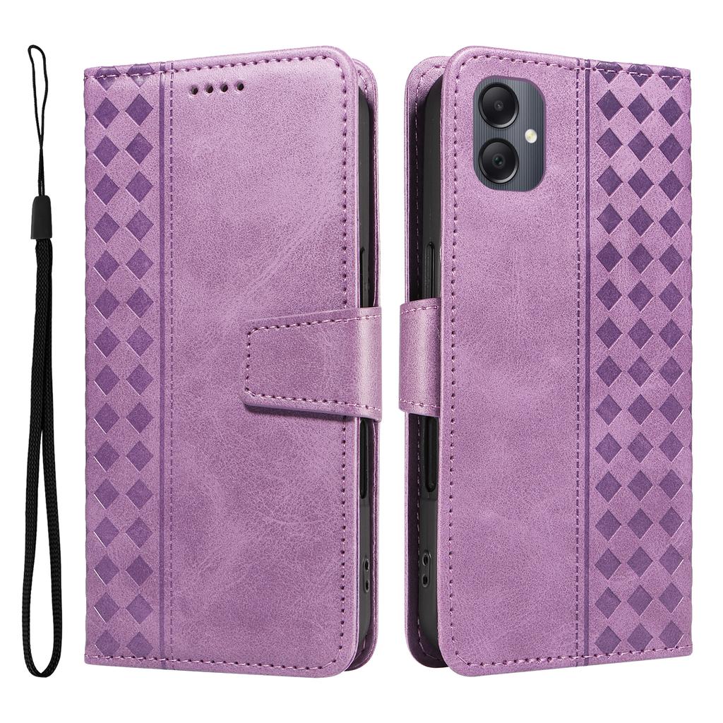 For Samsung Galaxy A06 5G/Galaxy A06 4G Leather Case Wallet Stand Grids Imprinted Phone Cover with Strap