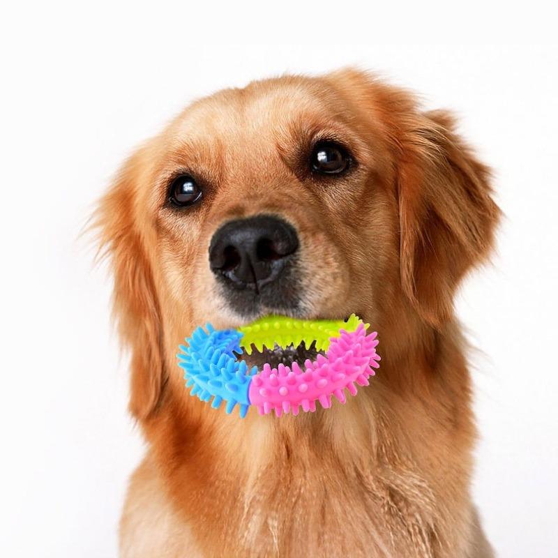 Puppy Dental Teeth Healthy Chew Biting Toy Multicolor Non-toxic Circle Rubber Pet Dog Ring Play Small Dog Bite Resistant 5pcs