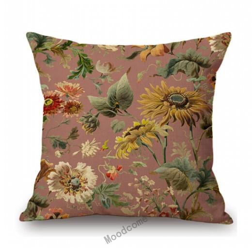 Pink Red Orange Beautiful Flower Pattern Wallpaper Art Design Sofa Decoration Pillow Case Cotton Linen Chair Cushion Cover