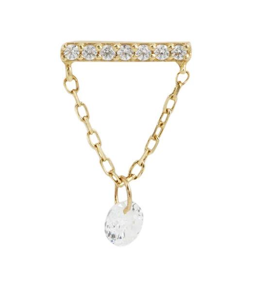 Argent Sterling S925 Chaîne Frangée Diamant Piercing Fileté Ongles Os d'Oreille Boucles d'Oreilles Vent Simples et Élégantes