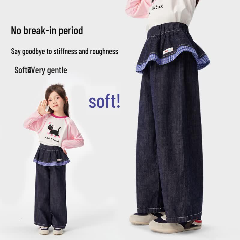 Tutuxiaoxiang Girls  Soft Denim Straight Leg Jeans 120 джинсовый синий