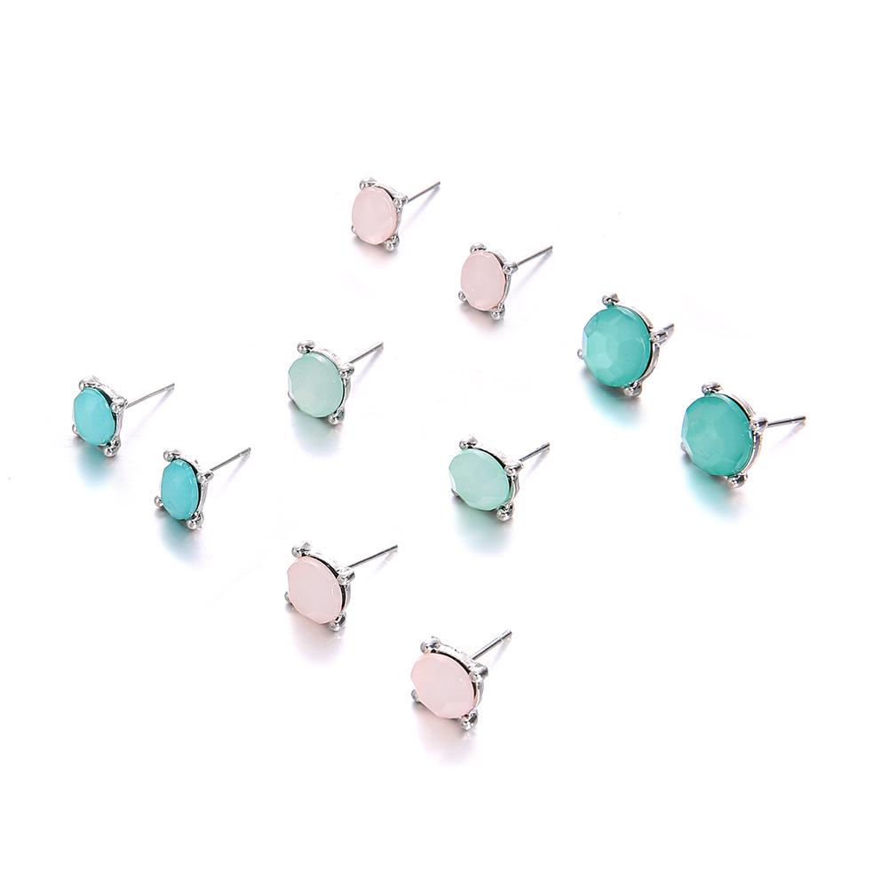 European & American Minimalist Geometric Zircon Stud Earrings - 5 Multicolor Pairs