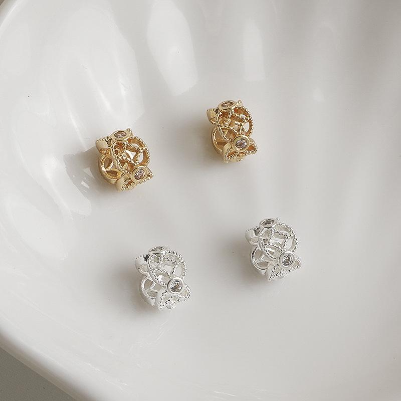 14K Gold Plated Zircon Crown Gear Necklace Beading Material for DIY Jewelry Accessories