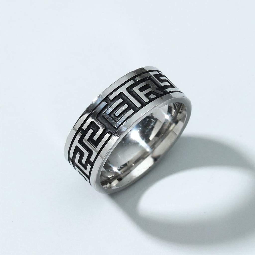 New Vintage 8mm Black Pattern Ring for Men and Women
