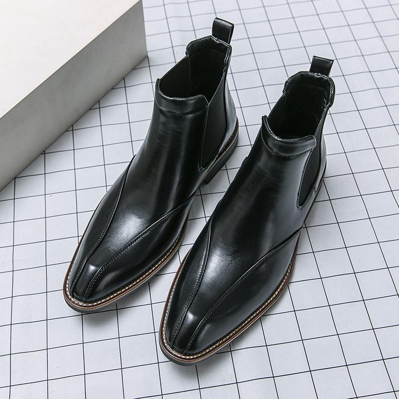 Fashion Autumn Classic Men's High Top Ankle Boots Pointed High-end Banquet Dress Shoes Versatile Brown Men's Business Casual Shoes