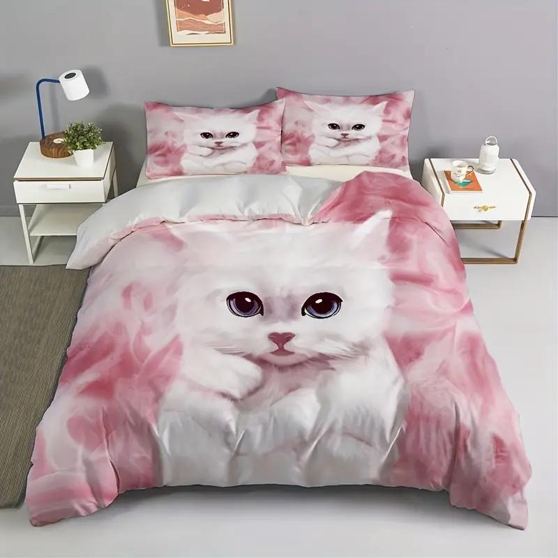

3D комплект постільної білизни з котами Мила тварина Пуховий ковдр і наволочка Хлопчики-підлітки Підодіяльник DE135 * 200 Повний розмір Розкішний м’який домашній текстиль Baby 100x135cm