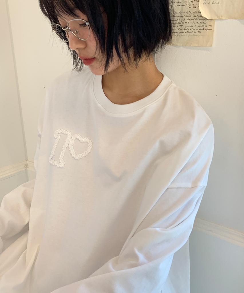 RONRON Heart Embroidered Long Sleeve T Shirt White