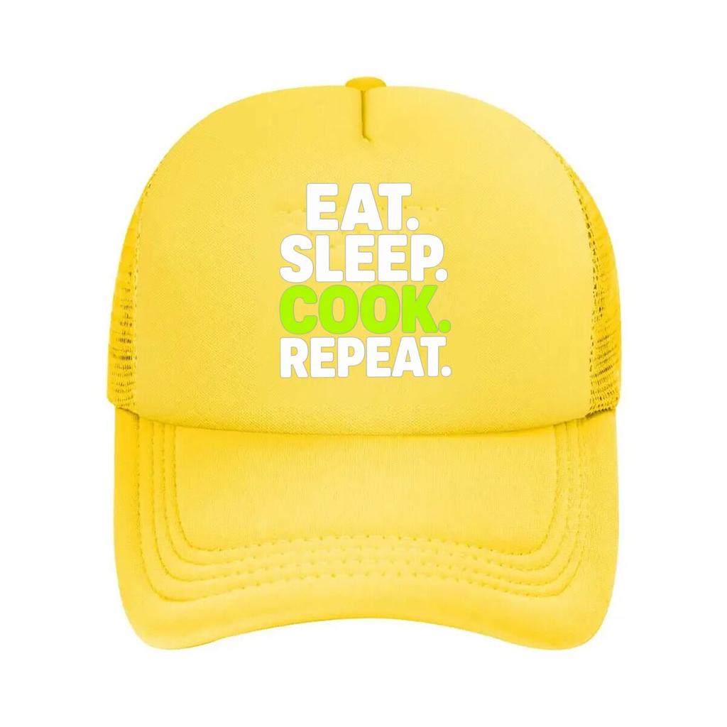 Eat Sleep Cook Repeat Neon Typograph Mesh Baseball Cap For Womens Unisex FeUnisex Beach Dad Hat Hip Hop