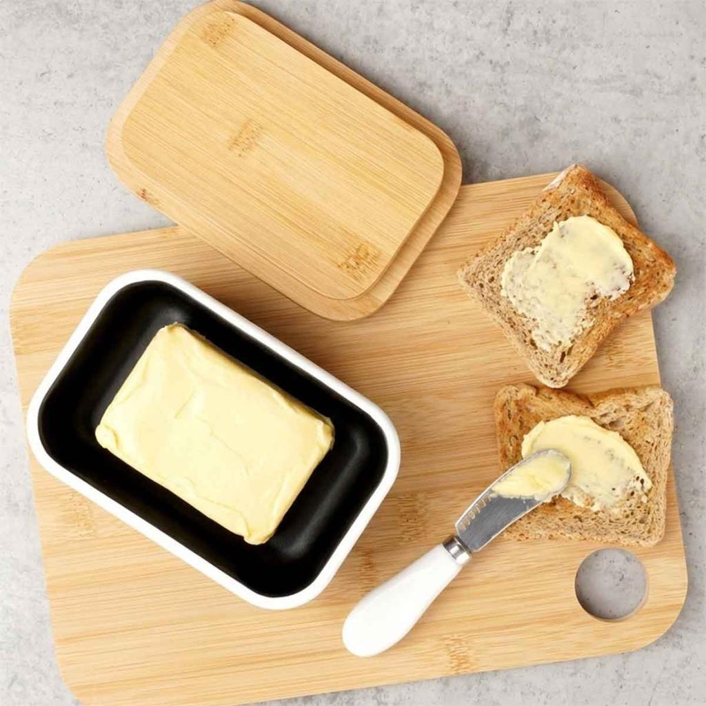 BLACK METAL BUTTER DISH WITH KNIFE 139516
