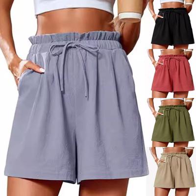 Pantalones Cortos de Playa Casuales Sueltos para Mujer Color Sólido Bolsillos