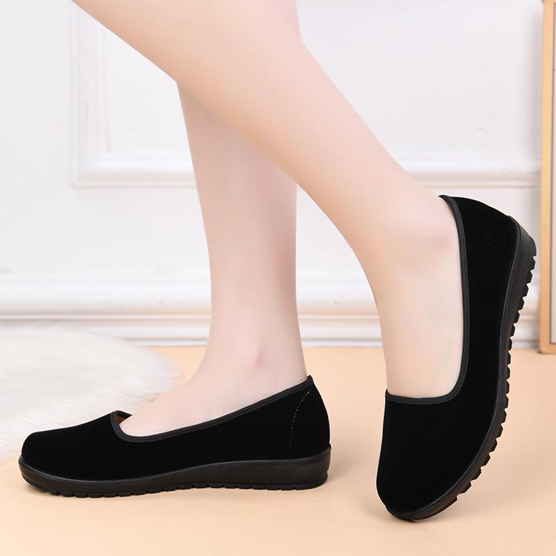 Women's Black PU Sole Slip-On Flats: Breathable Dance & Work Shoes
