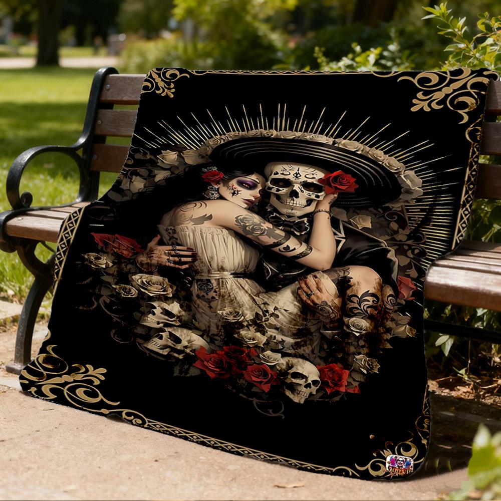 1pc Sugar Skull Outdoor Flannel Blanket, Cozy & Warm Soft Te Playful Design, Napping Camping,