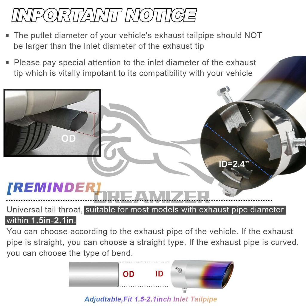 63MM Straight/Bend Chrome Universal Car Exhaust Nozzle Muffler Tip Pipe Round TailPipe Stainless Steel Car