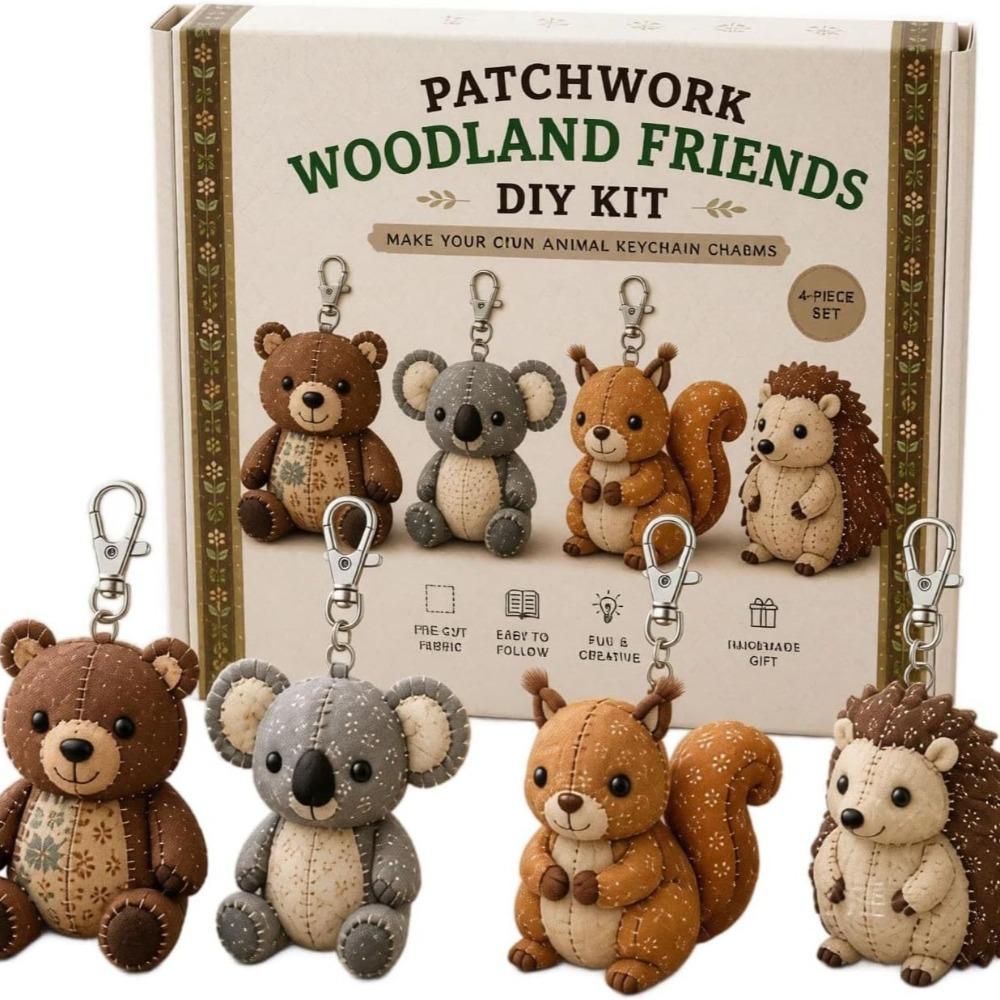 Vorgeschnittene Stoff-Patchwork-Tier-Sets Katze Hund Zwerg Handgemachte Schlüsselanhänger-Sets Schlüsselanhänger Basteln