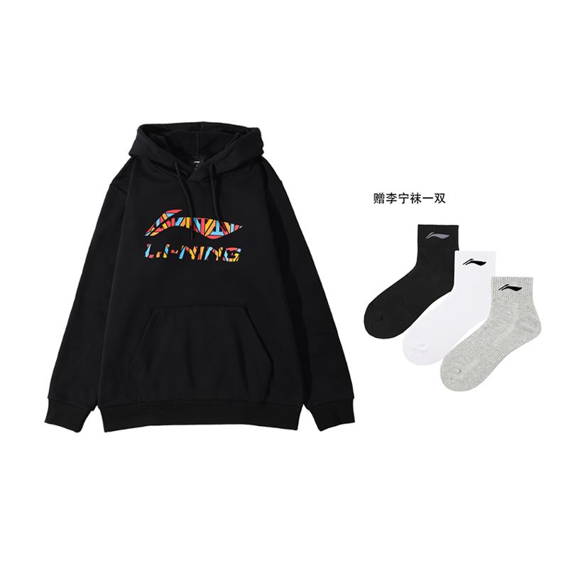 Li Ning Sports Fashion Collection Multicolor Letter Logo Loose Fit Fleece Lined Print Hooded Long Sleeved Sweatshirt YWDT337-1