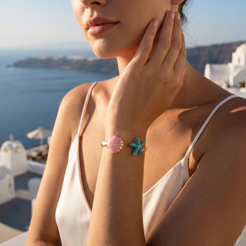 Classic Ocean Element Open Cuff Bracelets for Women Vintage Punk Starfish Shell Bangle Summer Beach Party Jewelry Gifts