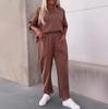 2024 European & American Women's Loose Casual Two-Piece Set: Solid Color Crew Neck Top & Nine-Point Pants for Autumn