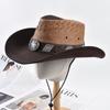 Unisex 100% Leather Western Cowboy Hat Vintage Gentleman Jazz Hats For Men Panama Cowgirl Hat