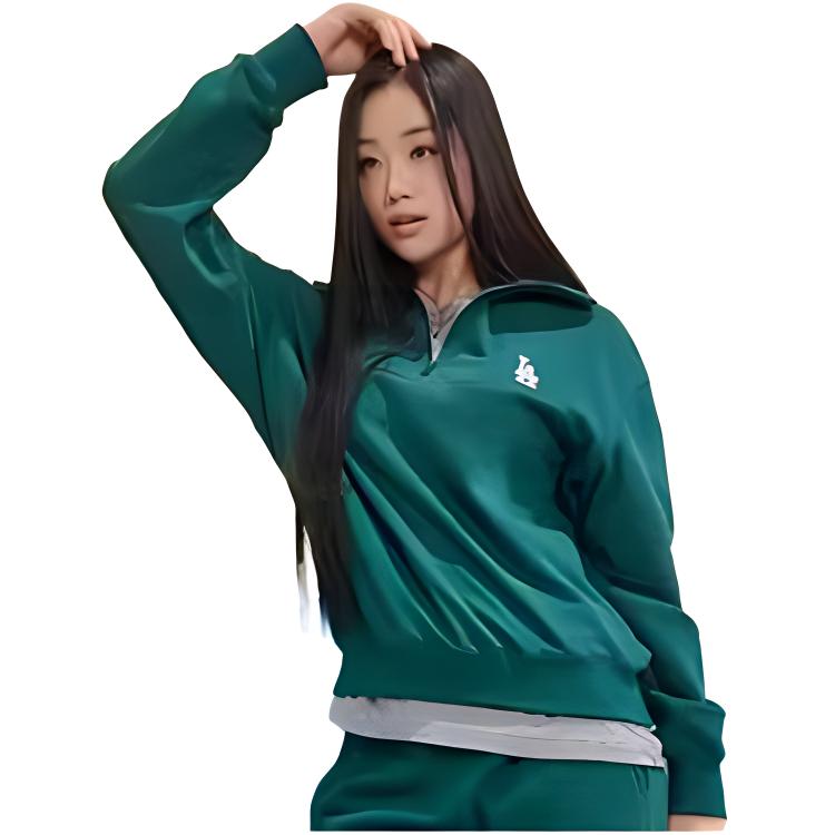 MLB Half-Zip Letter Logo Polo Neck Pullover Long Sleeve Sweatshirt Men sweatshirt Green 3AMTB0534-07GND